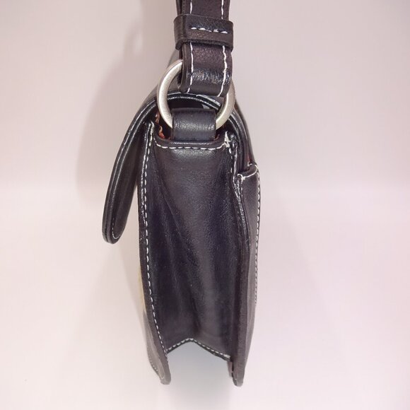 Black Guess Shoulder Purse Bag Handbag Brown Stitch Accents - Picture 3 of 9